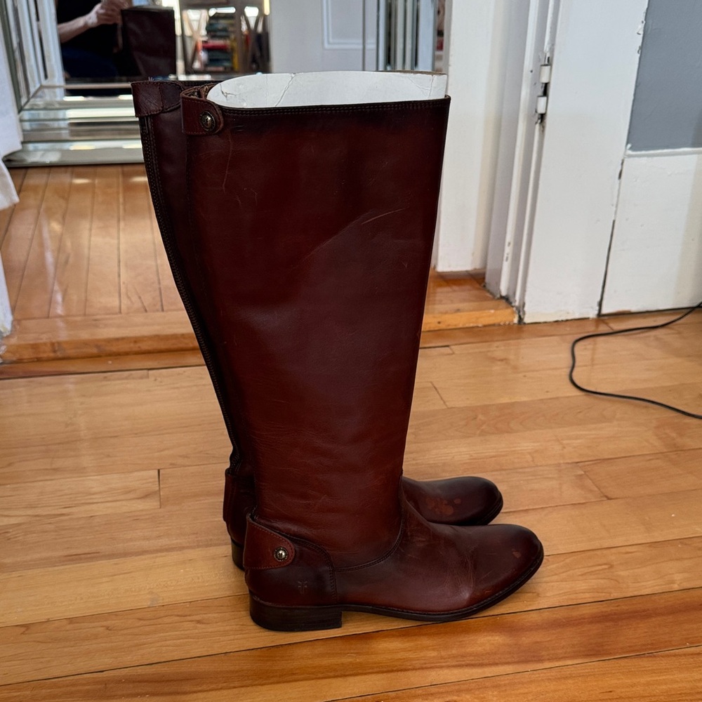 Frye “Melissa” knee high zip back riding style boots